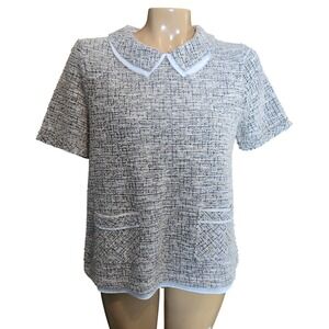 Anthropologie Postmark Womens Top Tan Med Tweed Peter Pan Collar Office